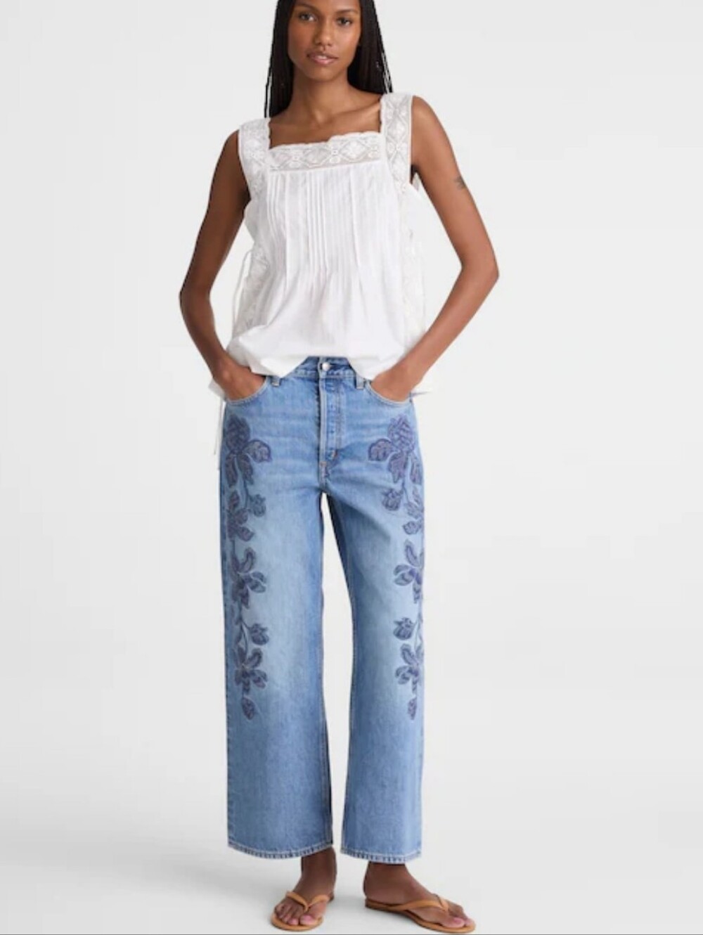 Madewell Low-Slung Baggy Crop Jeans in floral mid indigo- blue